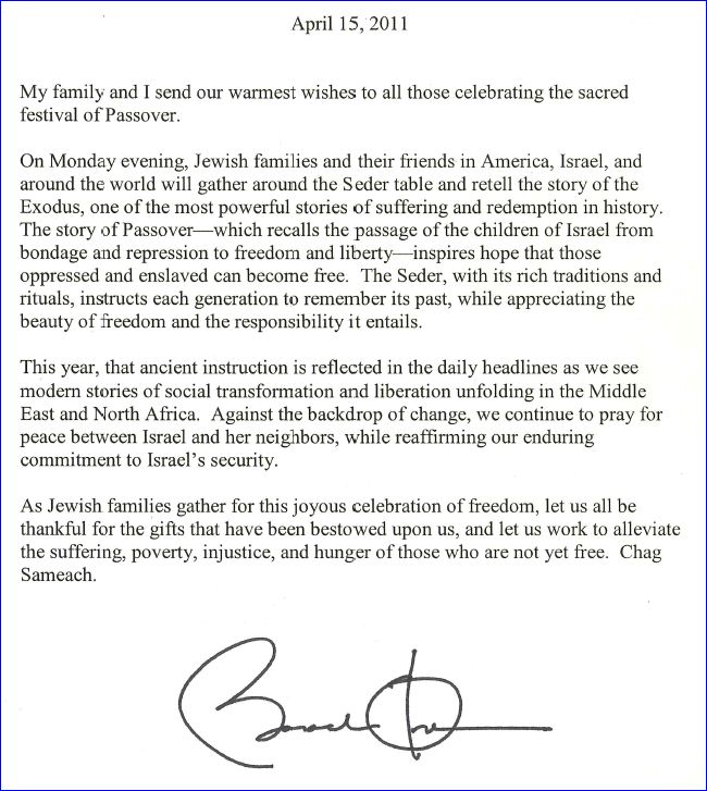 OBAMA'S PASSOVER GREETINGS TO THE JEWS REVEALS MORE THAN HE WOULD ...