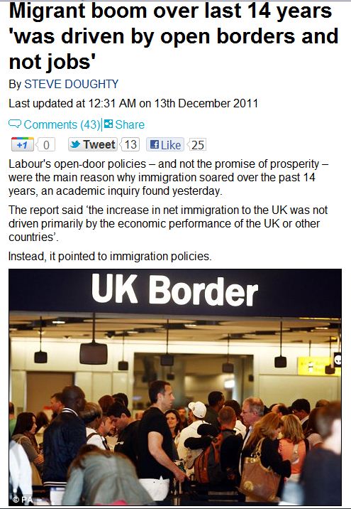 IMMIGRATION TO UK DRIVEN BY OPEN DOORS POLICY NOT ECONOMICS 