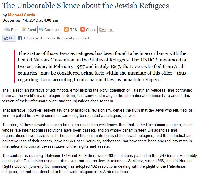 jewish refugees silence gatestone article 15.12.2012