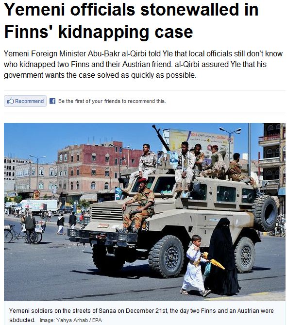 finns kidnapping case stonewalled in yemen 13.1.2013