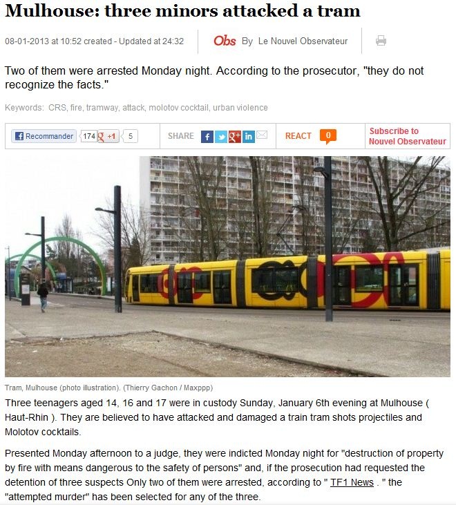 france-three minors attak a tram with weapons and bombs 11.1.2013