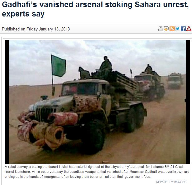 gaddafi guns stoking unrest in region 19.1.2013