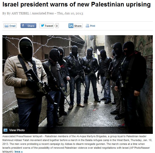 israel's peres warns of 3ed intifada 12.1.2013