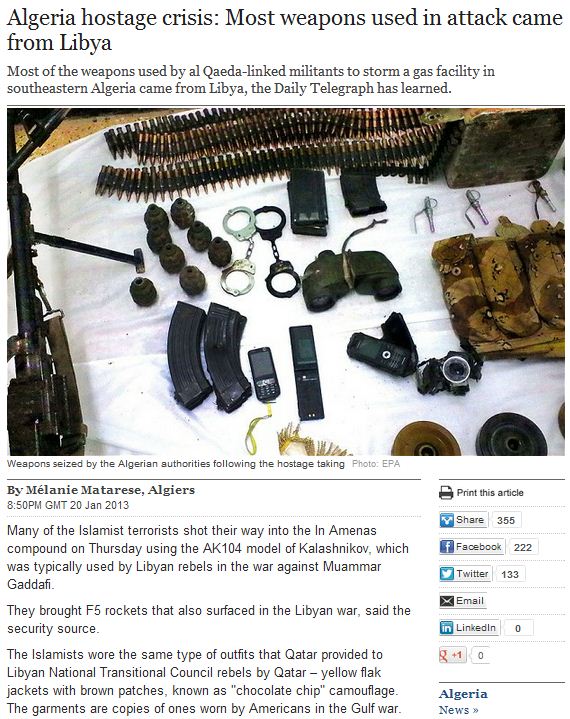 most weapons in algeria gas plant attack came form libya 21.1.2013