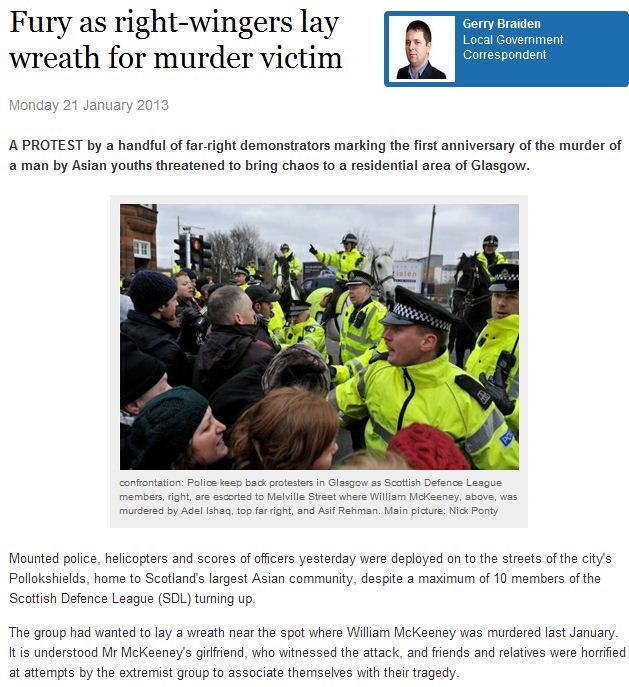 scottish defense league tries to lay flowers to honor victim slain by muslim 22.1.2013