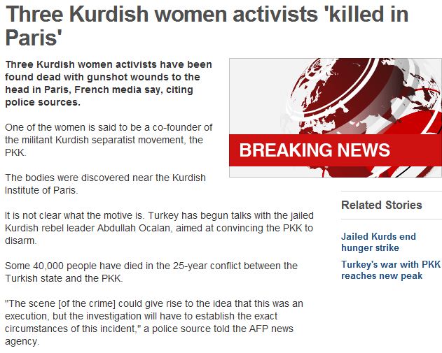 three kurd female activists murdered in paris 10.1.2013