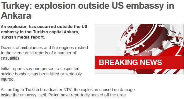 EXPLOSION OUTSIDE US EMBASSY IN ANKARA TURKEY 1.2.2013