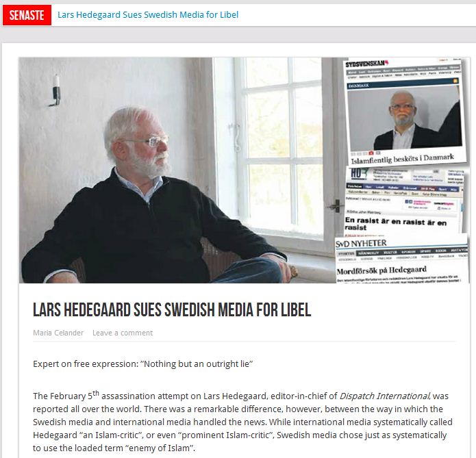 Lars Hedegaard sues Swedish media 15.2.2013