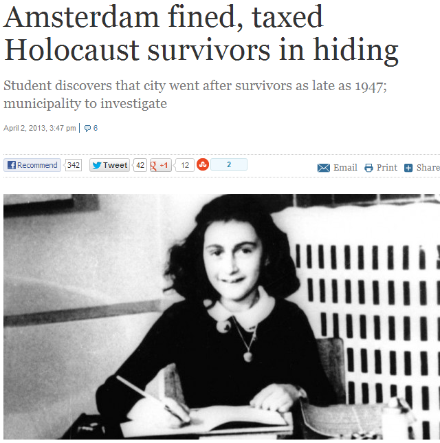 DUTCH JEWS FINED FOR TAX EVASION FOR TIME SPENT IN NAZI DEATH CAMPS 3.4.2013