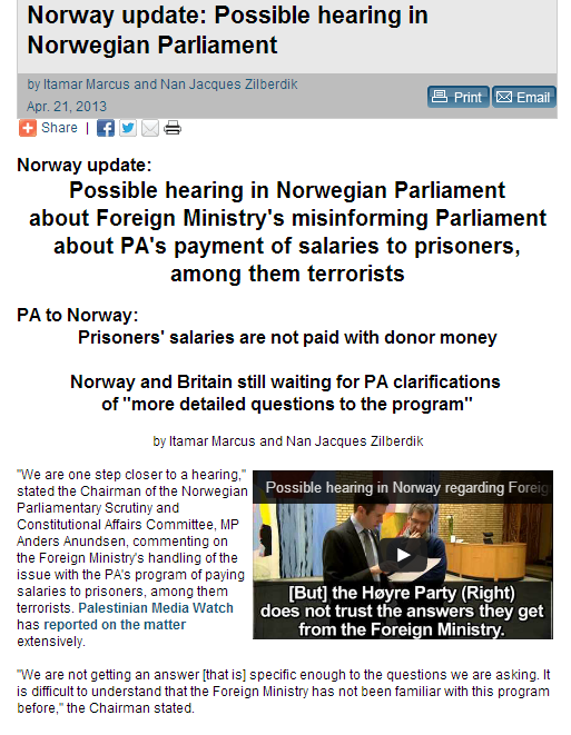 norway possibly to allow hearing on fm misinforming parliament on funfin terrorists 22.4.2013