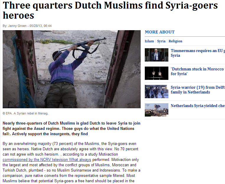 75 percent dutch muslims think jihadis as heroes 30.5.2013