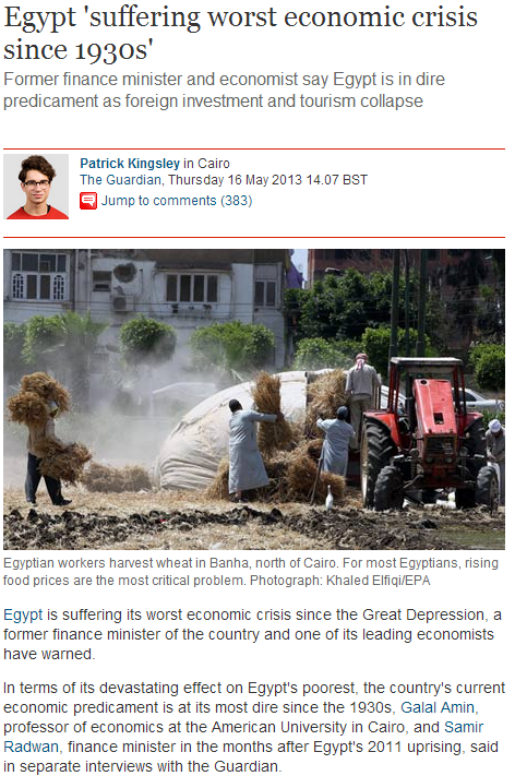 egypt in dire economic straits 30.5.2013