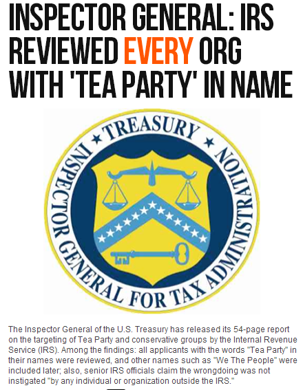 irs reviewed every org with tea party in name 15.5.2013