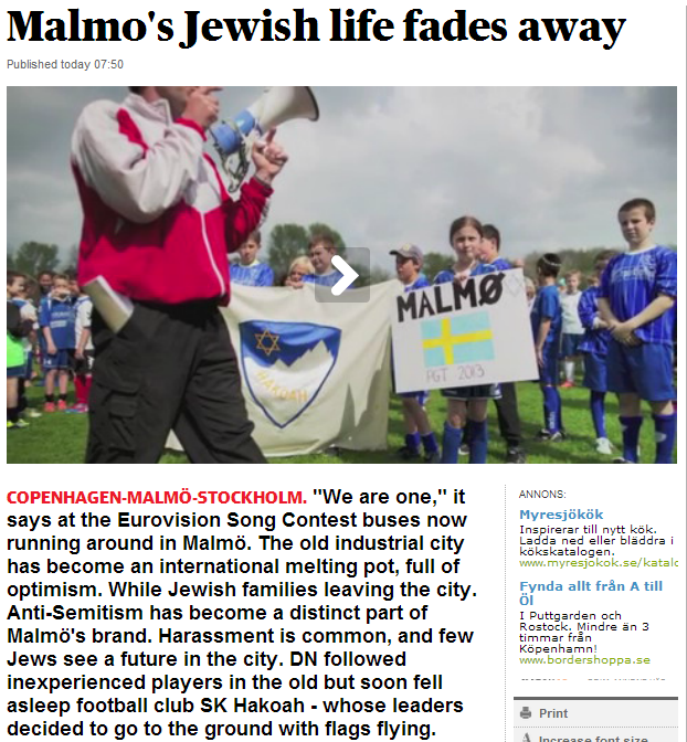 jewish life in Malmo fades away while EU eurovision trumpets we are one in 17.5.2013