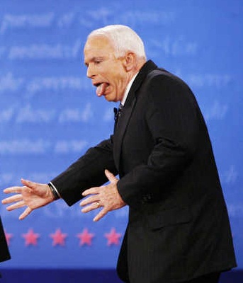 John McCain reacts at the conclusion of the final presidential debate against Barack Obama at Hofstra University in Hempstead