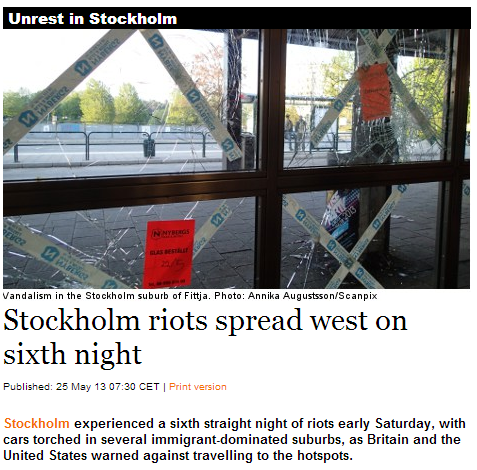 stockholm riots spread sixth night 25.5.2013