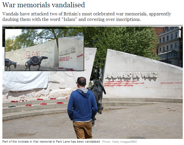 uk war memorials vandalized by islamic nutjobs 28.5.2013
