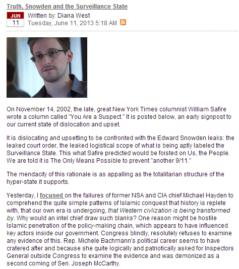 Diana West on Snowden 13.6.2013