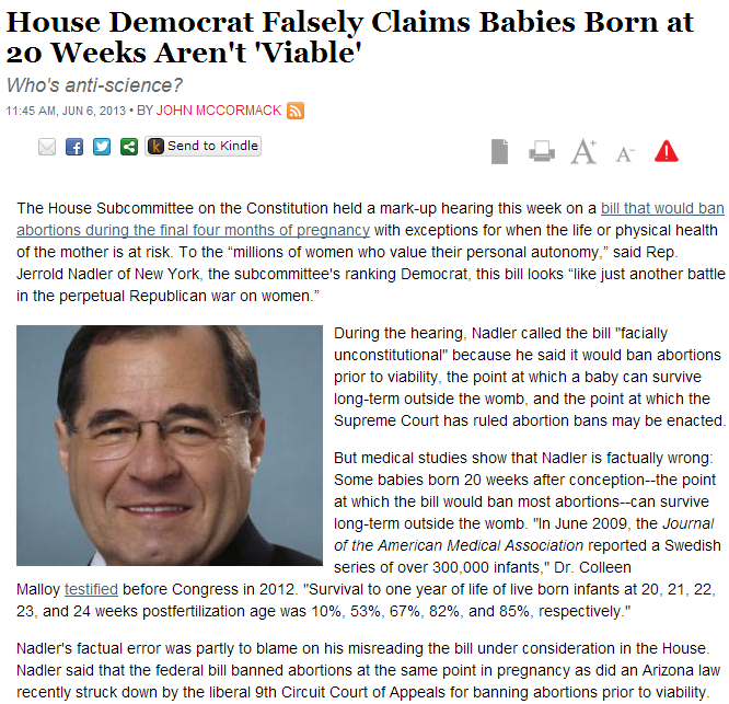 big dem falsely claims babies born at 20 wks not viable 6.6.2013