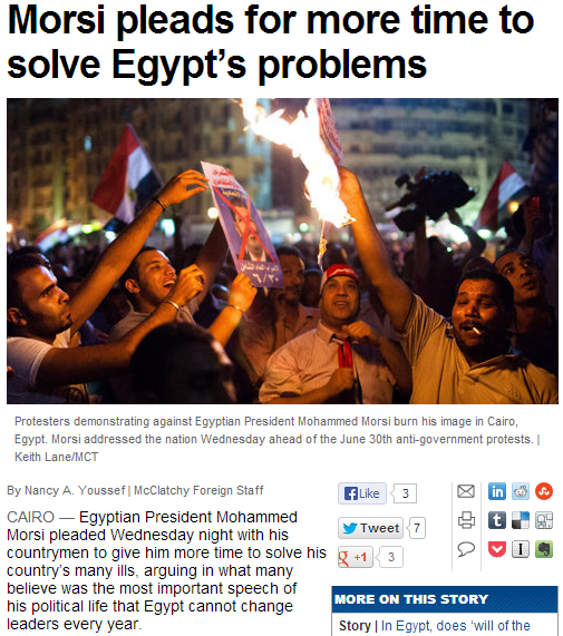 morsi pleads for more time to solve countrys problems 27.6.2013