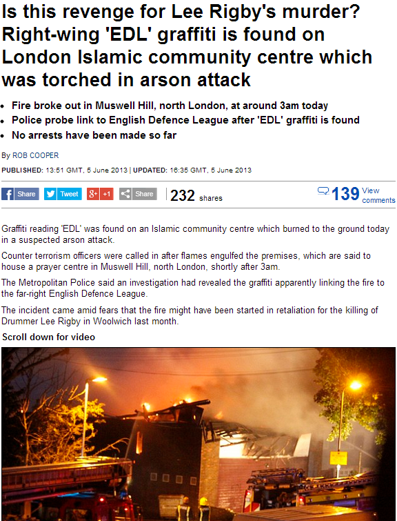 mosque torched edl suspected 5.6.2013