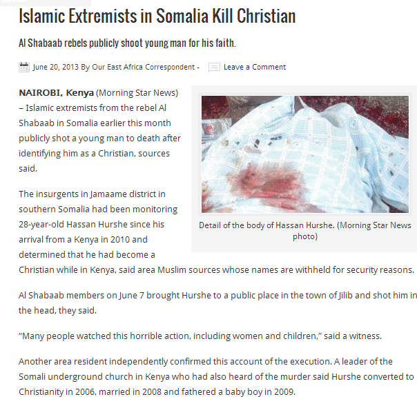 muslims in somalia murder christian for his faith 21.6.2013