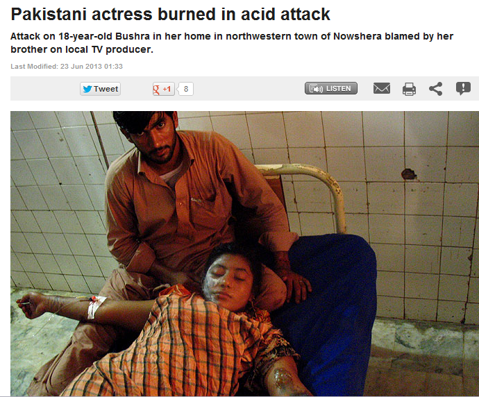 pakistani actress burned with acid 24.6.2013