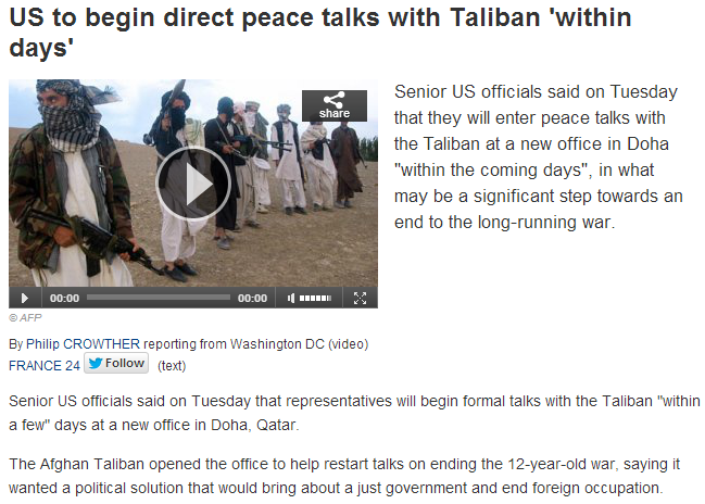 taliban peace talks within days 19.6.2013