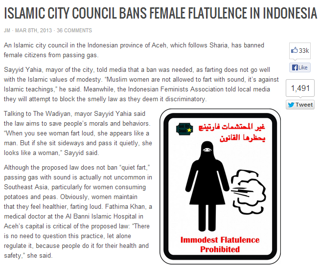 female haram flatulence  banned 11.7.2013