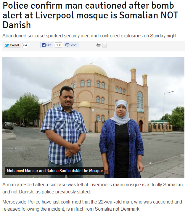 somali held in bomb threat against mosque in Liverpool UK 3.7.2013