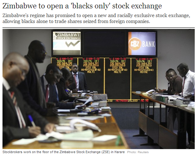 zimbabwe blacks on racist stock exchange 11.8.2013