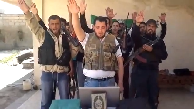islamonazis in syria with koran and fascist salute 30.9.2013