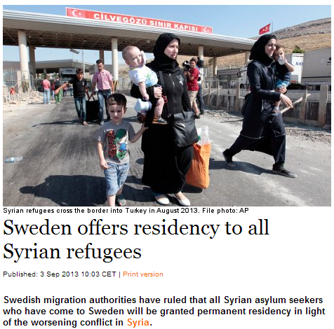sweden offers permanent residency to all syrian refugees starting today 3.9.2013
