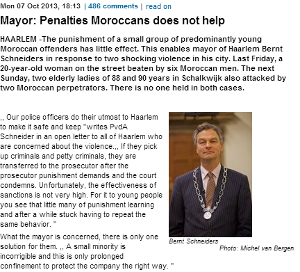 DUTCH MAYOR OF HARLEEM SAYS MOROCCAN CRIMINALS NOT ABLE TO REHABILITATE 8.10.2013