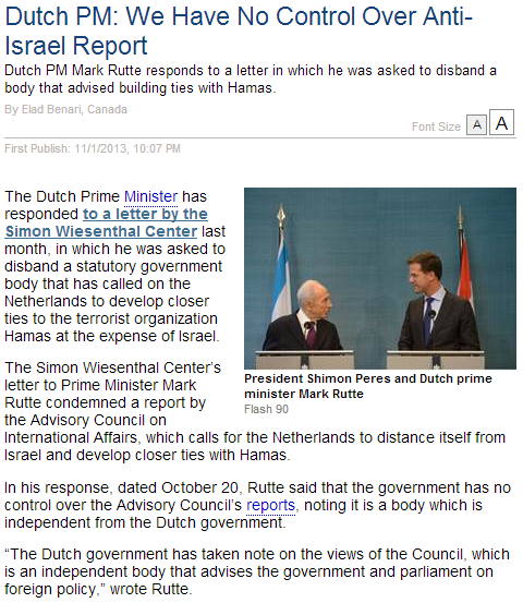 dutch report no control over antisemitic report 2.11.2013