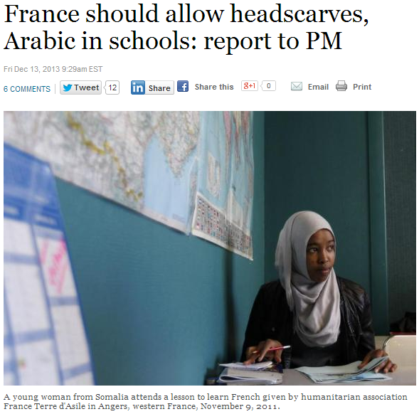 france report allow headscarf and arabic in schools 19.12.2013