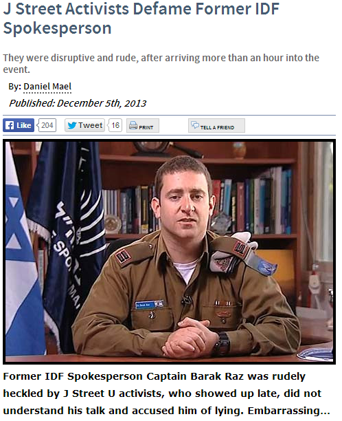 j street defame former IDF spokesman 5.12.2013