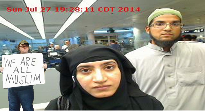 Tashfeen Malik, (L), and Syed Farook are pictured passing through Chicago's O'Hare International Airport in this July 27, 2014 handout photo obtained by Reuters December 8, 2015. REUTERS/US Customs and Border Protection/Handout via Reuters