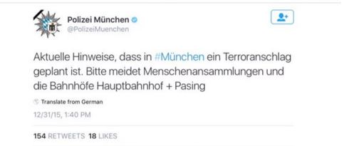 GERMANY POLICE ISSUE TERROR THREAT VIA TWITTER