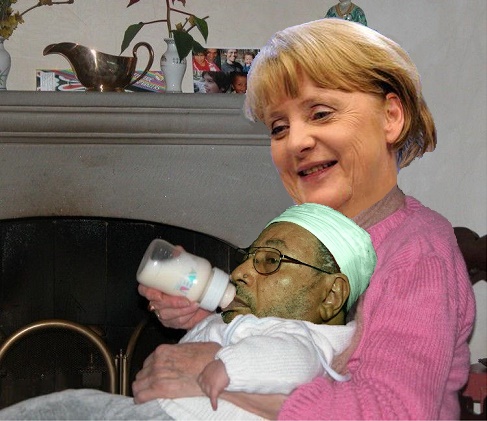 merkel HAPPY feeding QARADAWI