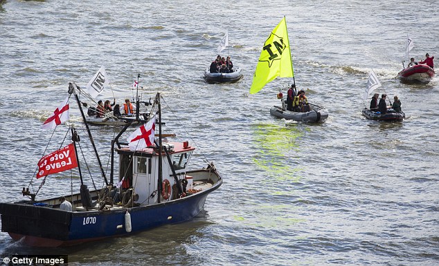 Rival boats in the Brexit and Remain flotillas clashed on the Thames today 